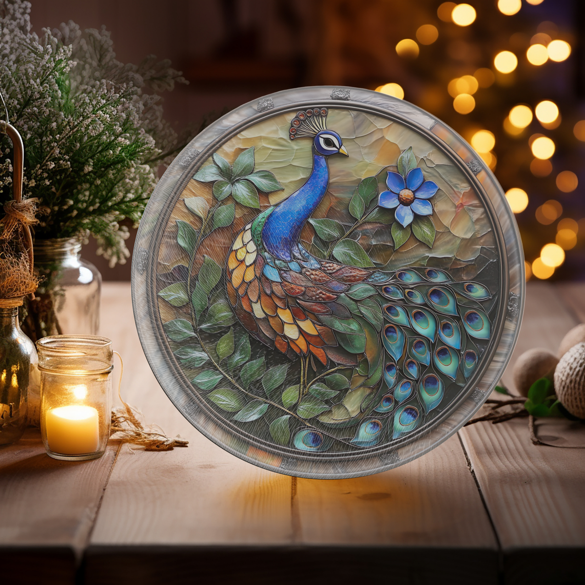 Tempered Glass Charcuterie Tray: Peacock Cutting Board
