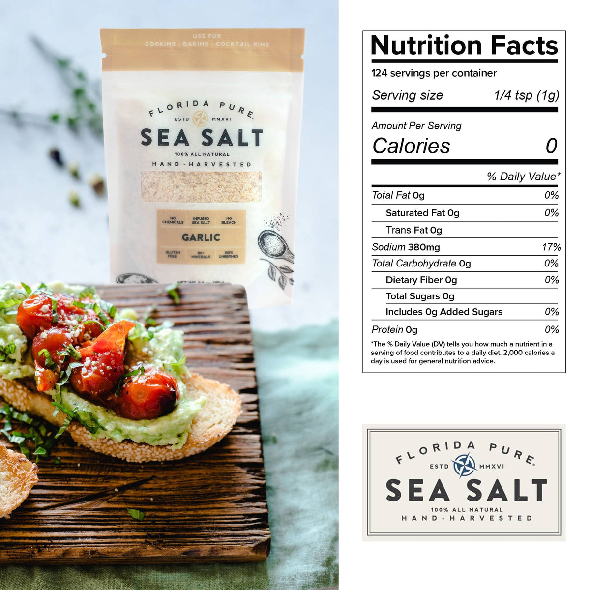 Garlic Sea Salt Pouch (Flaked Sea Salt)- 3oz.- NEW