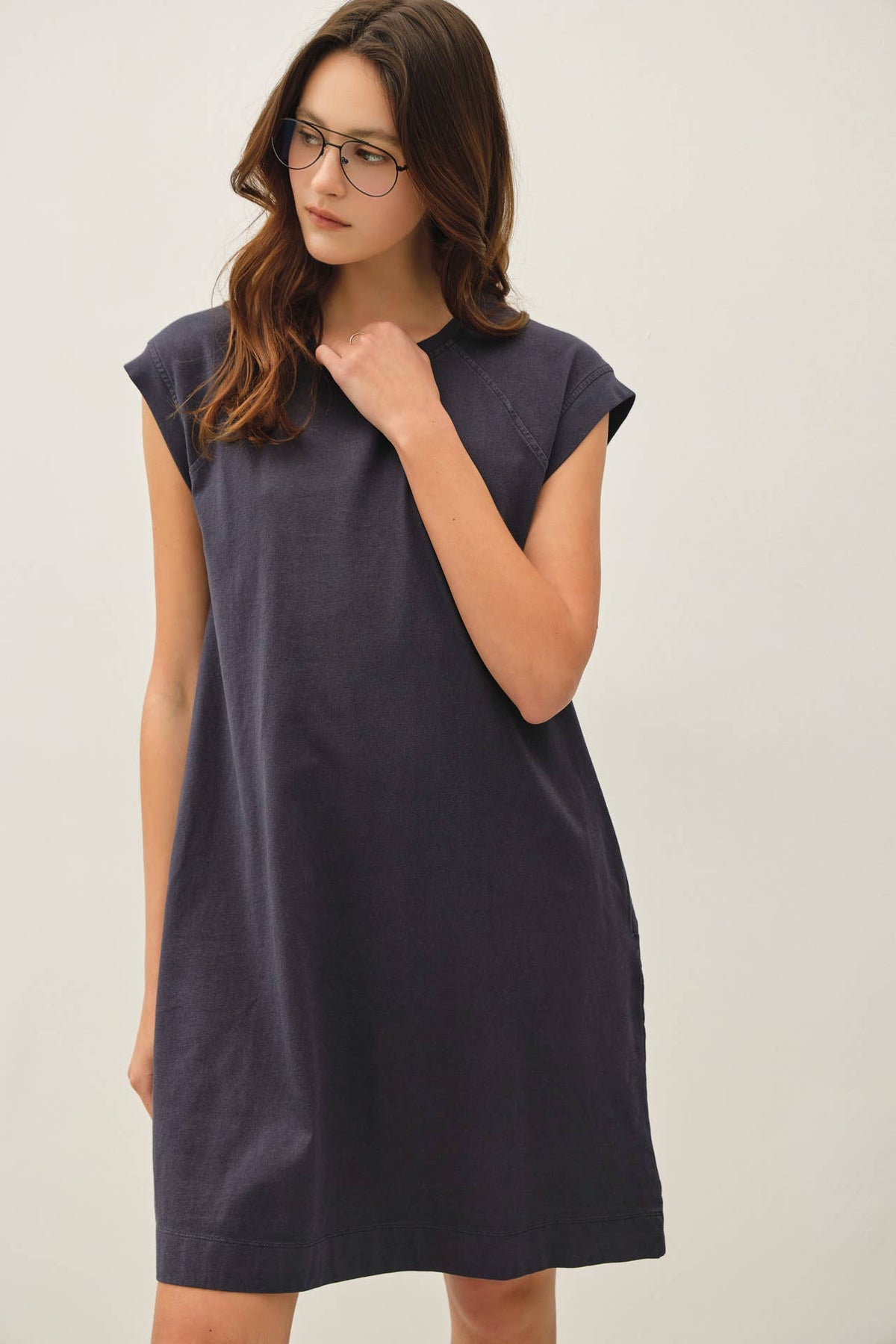 CASUAL CAPPED SLEEVE JERSEY DRESS