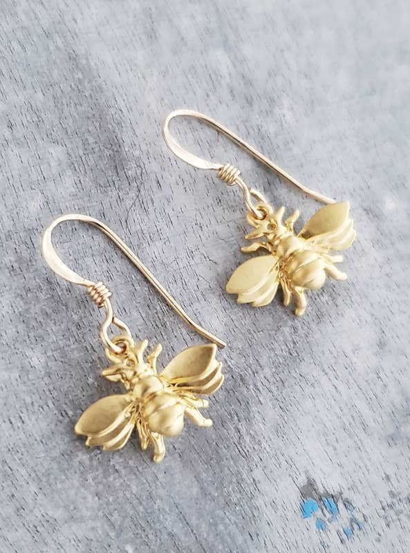 Gold Flying Bumble Bee Earrings
