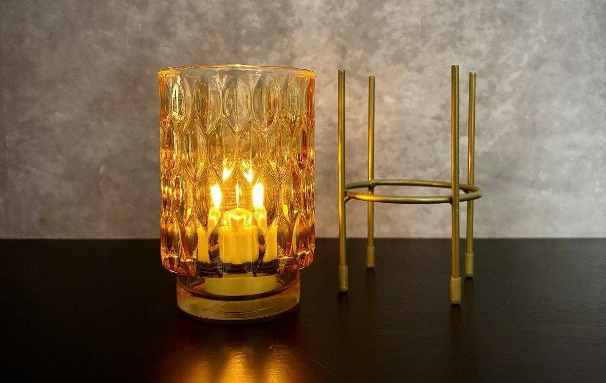 GOLDEN HOUR GLASS CANDLE HOLDER 3.5"DX7"H