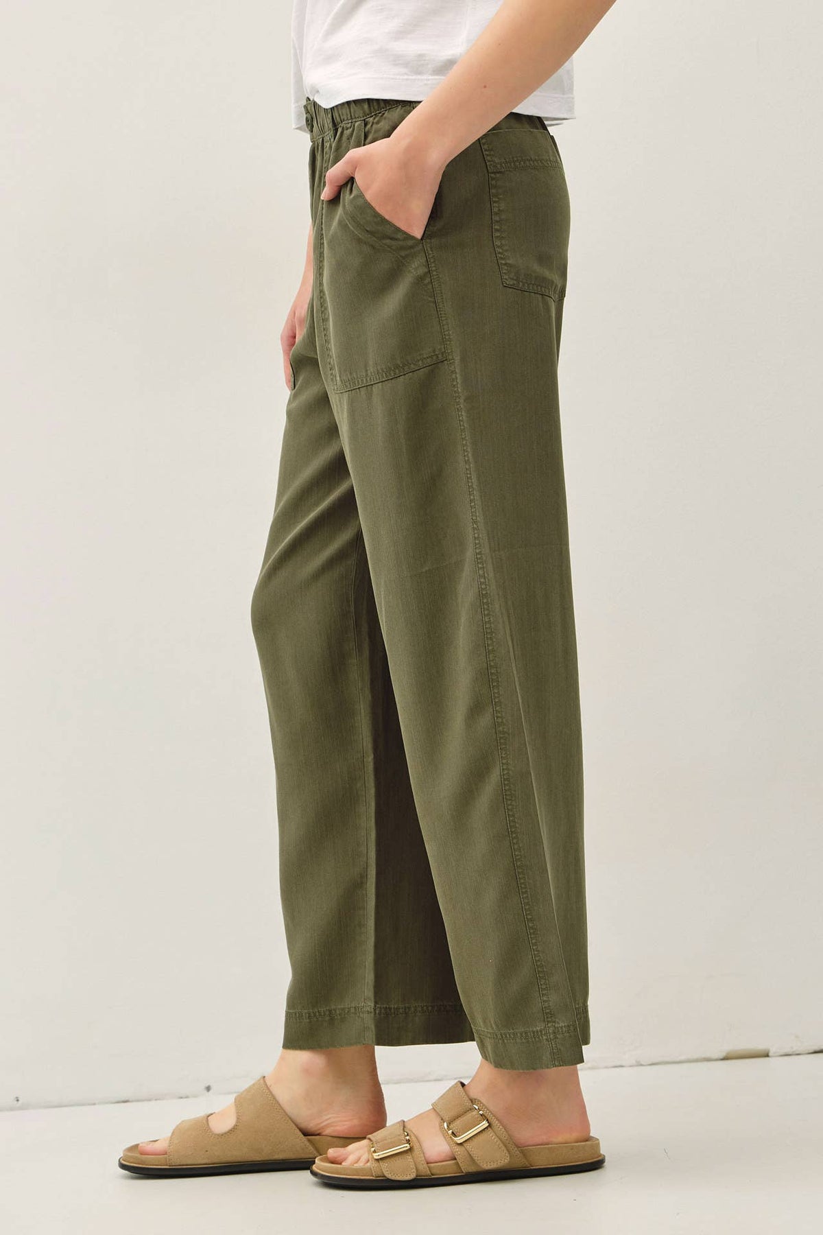 WIDE LEG TENCEL PANT W/ DRAWSTRING ELASTIC WAIST