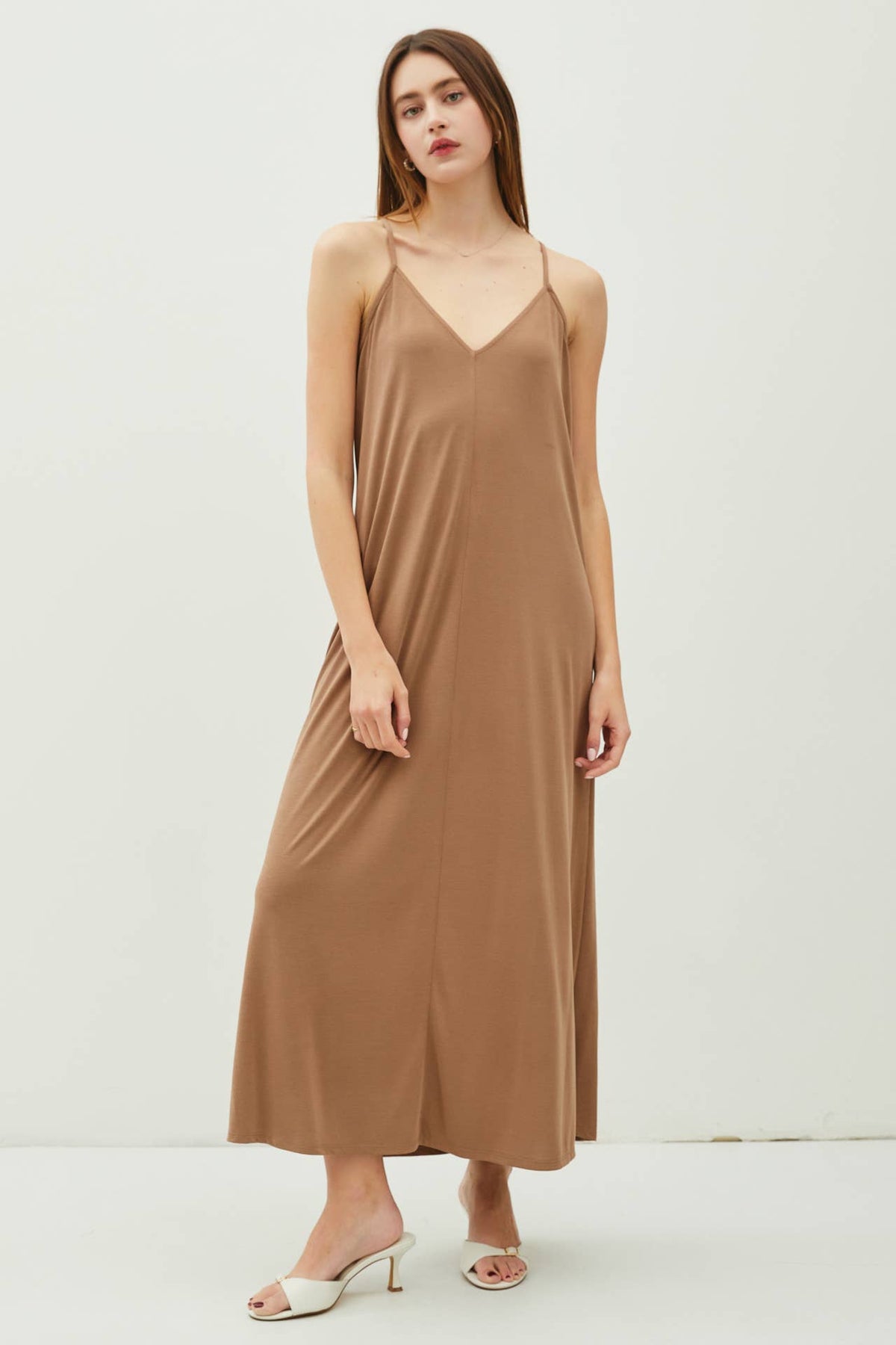 MODAL V-NECK RACERBACK ADJUSTABLE STRAP MAXI DRESS