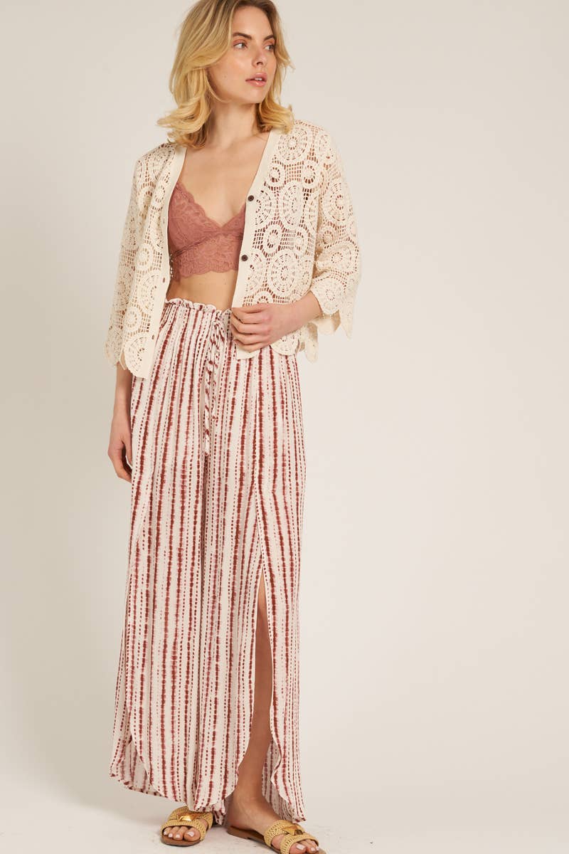 Front Slit Striped Pants