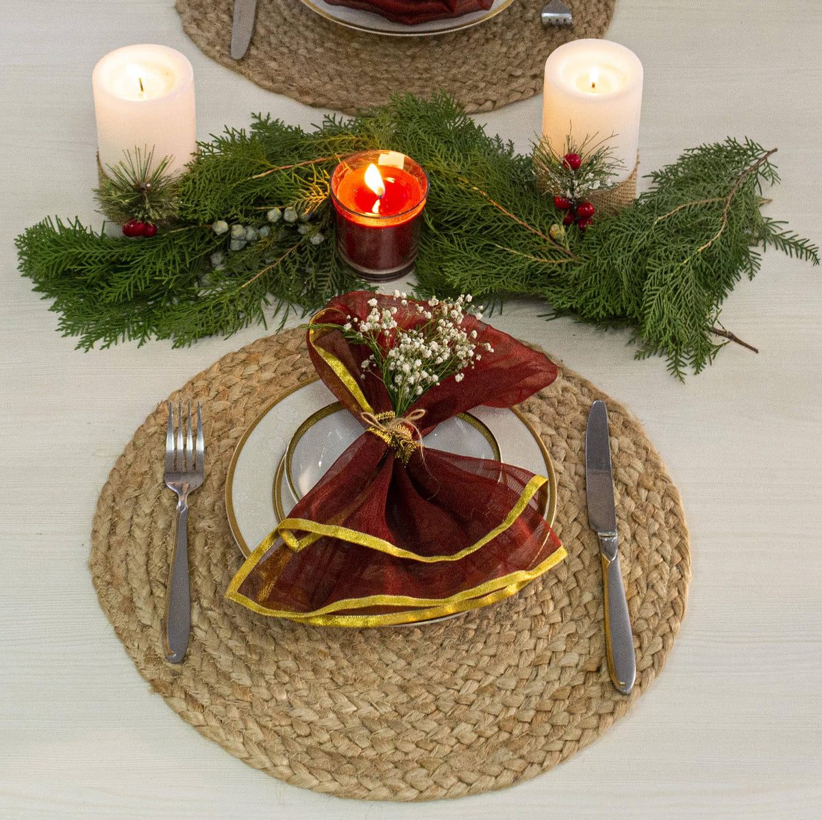 Natural Jute Hand Braided Round Placemats, Set of 4, 15 Inch