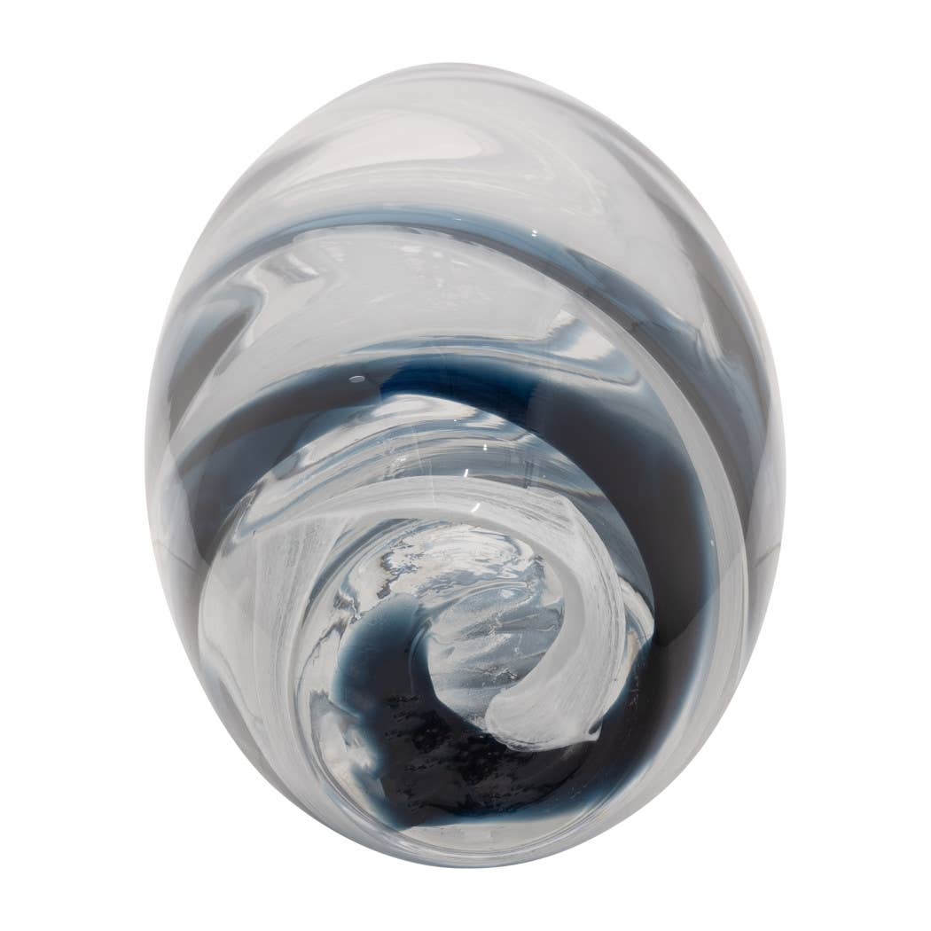 Glass Hand Blown Coastal Swirl Vase - Blue, 17 in.