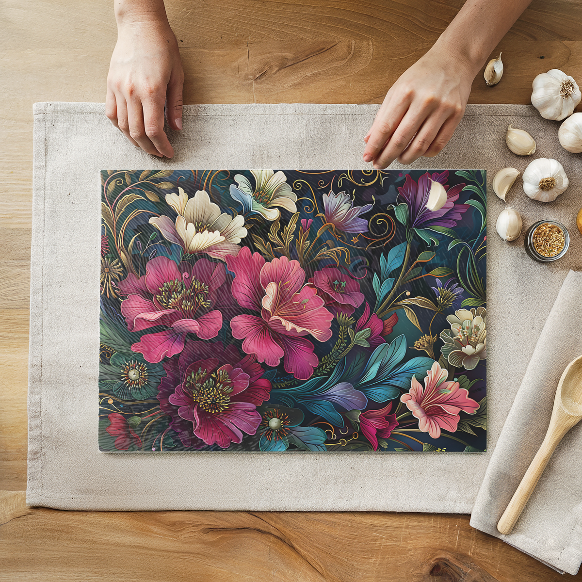 Tempered Glass Cutting Board: Natures Painting Serving Tray