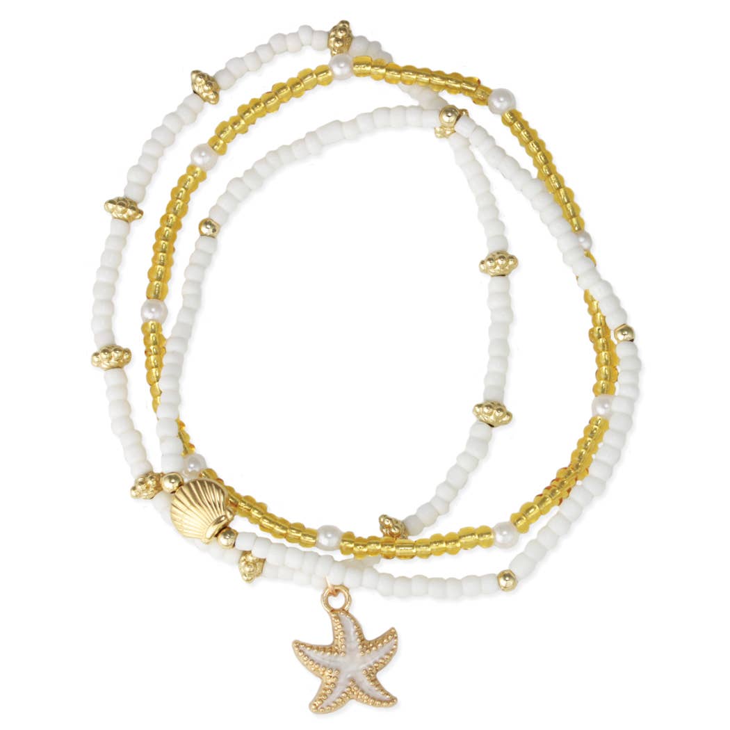Sandy Beach Starfish Charm Bead Anklet Set