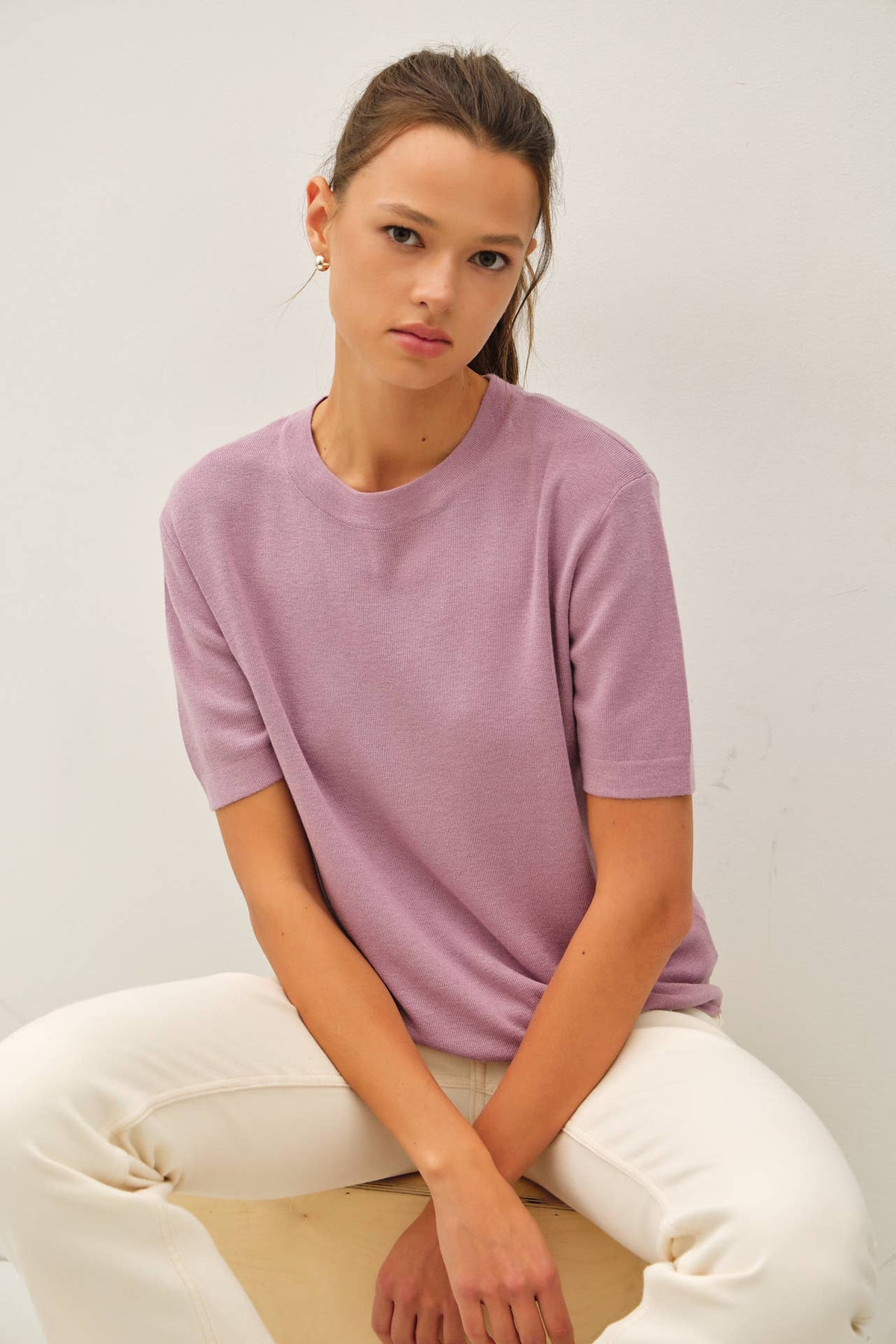 CASHMERE BLENDED SHORT SLEEVE SWEATER
