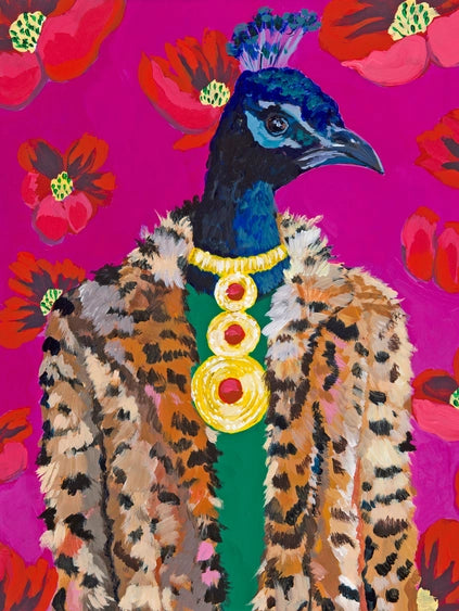 Furry Fashionistas Polished Peacock Stretched Canvas