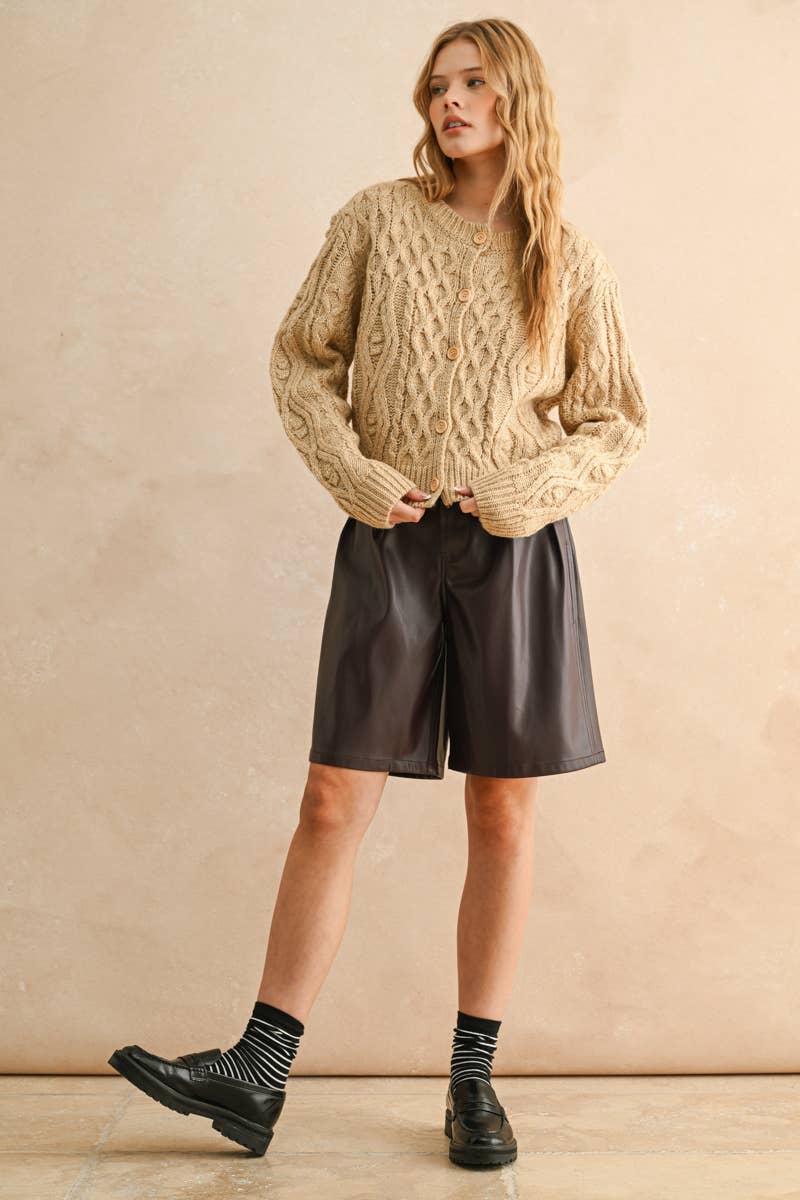 BUTTON FRONT CABLE KNITTED CARDIGAN