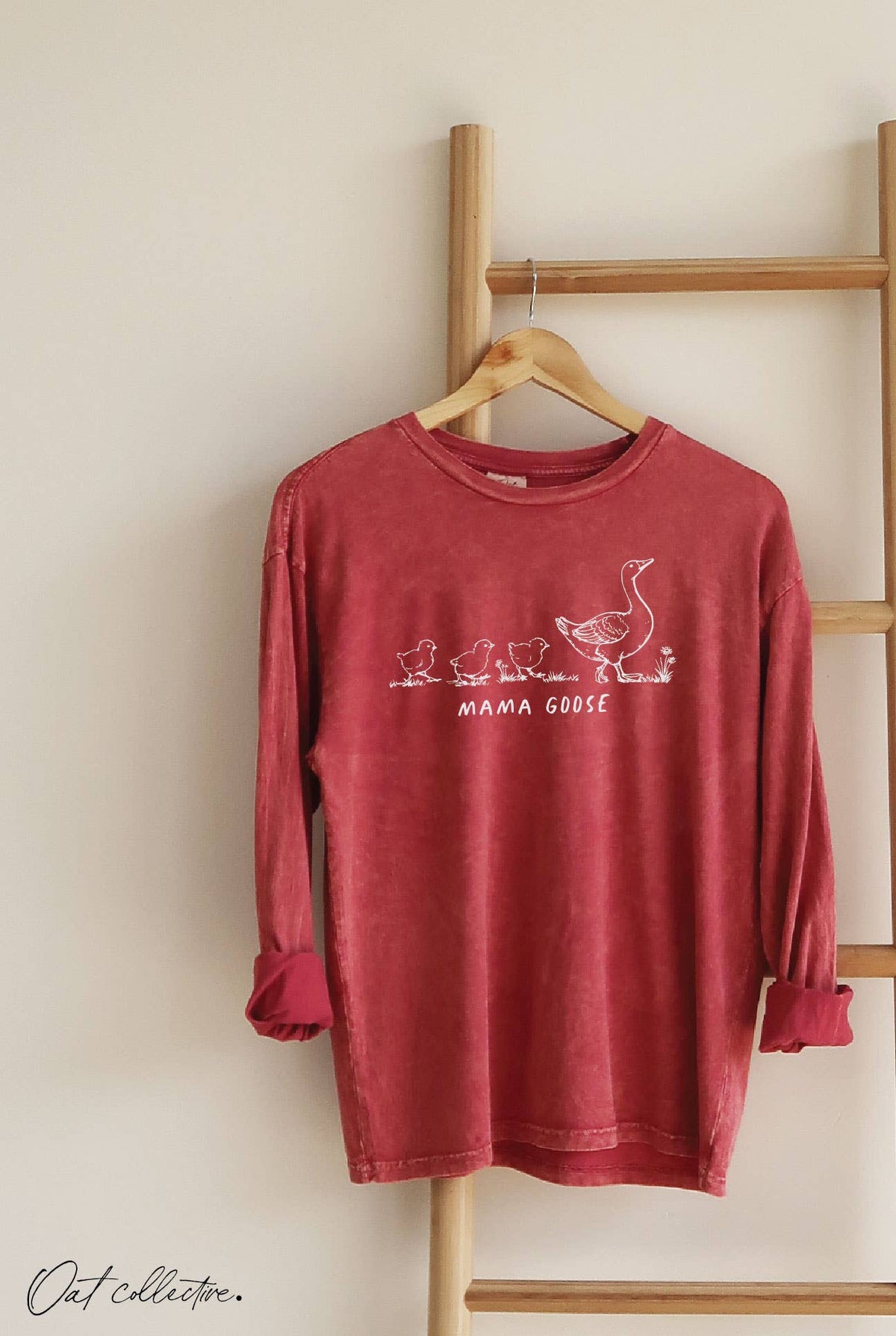 MAMA GOOSE Mineral Washed  Graphic Tee Long Sleeve.