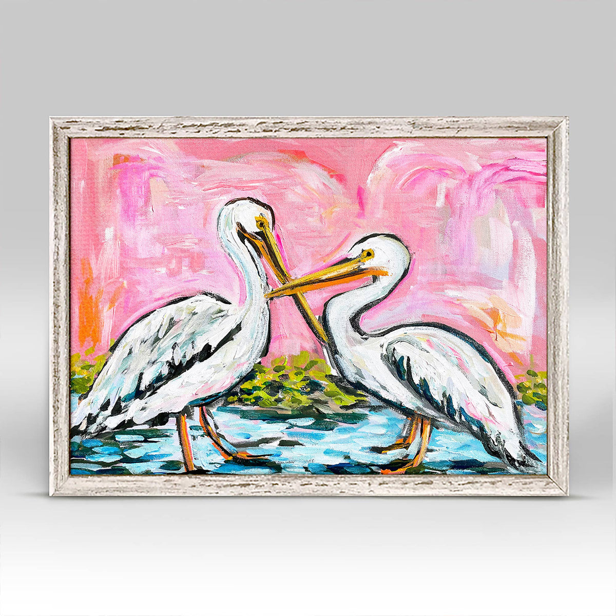Pelicans At Golden Hour Mini Framed Canvas
