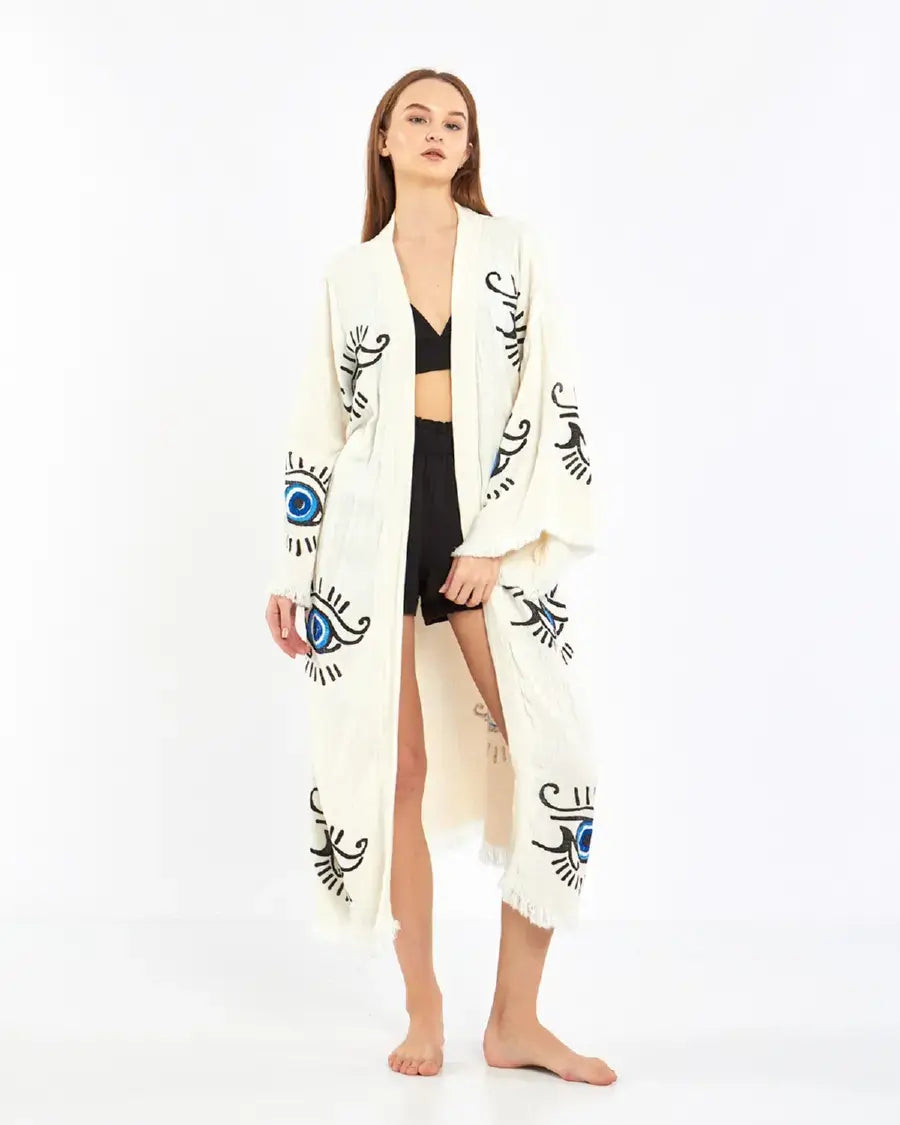Long Evil Eye Kimono, Cotton Kimono, Evil Eye Robe, Kaftan