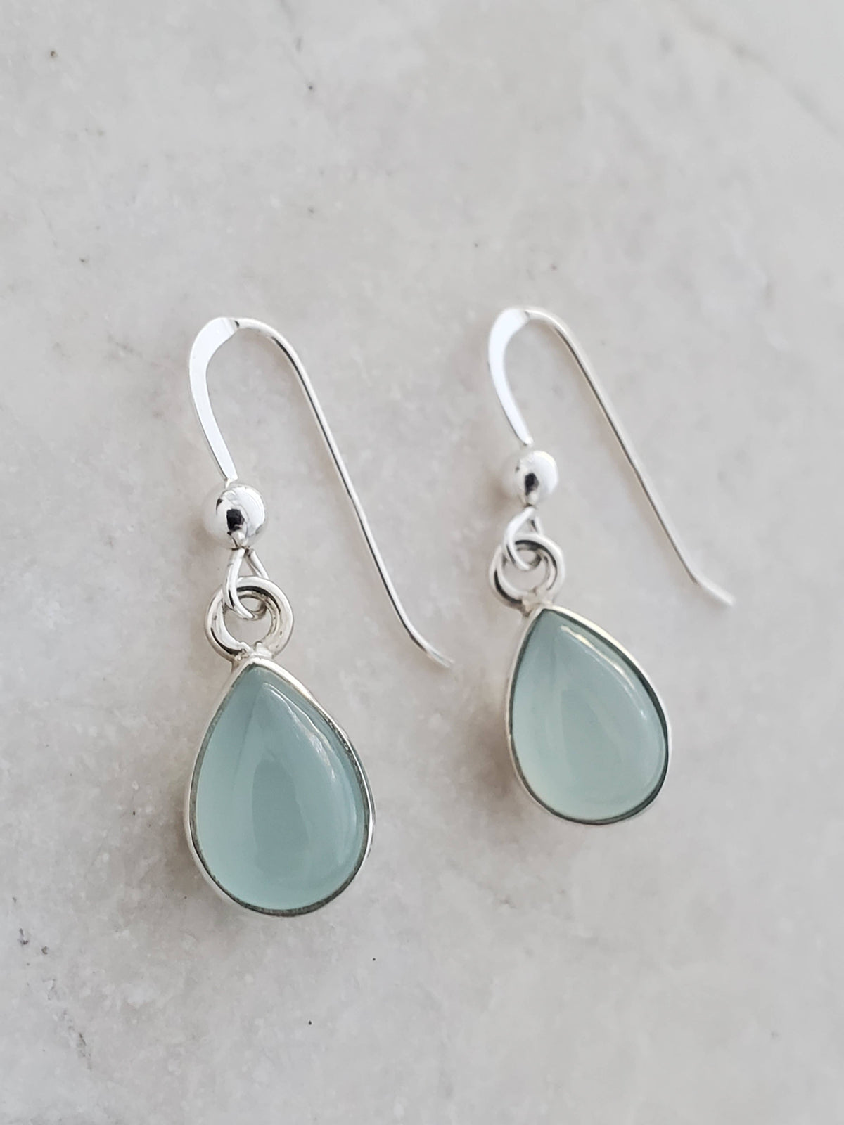 Sterling Silver Bezeled Teardrop Earring - Aqua Chalcedony