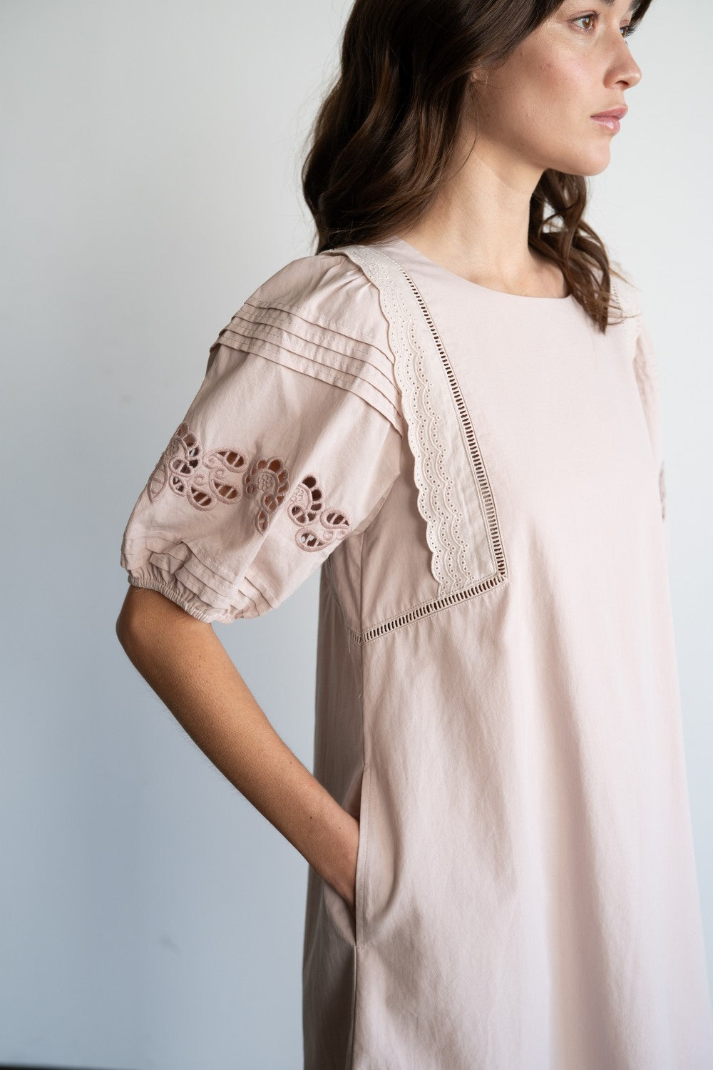 Puff Sleeve Eyelit Mini Dress