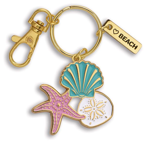 Heart Beach Seashells Enameled Keychain