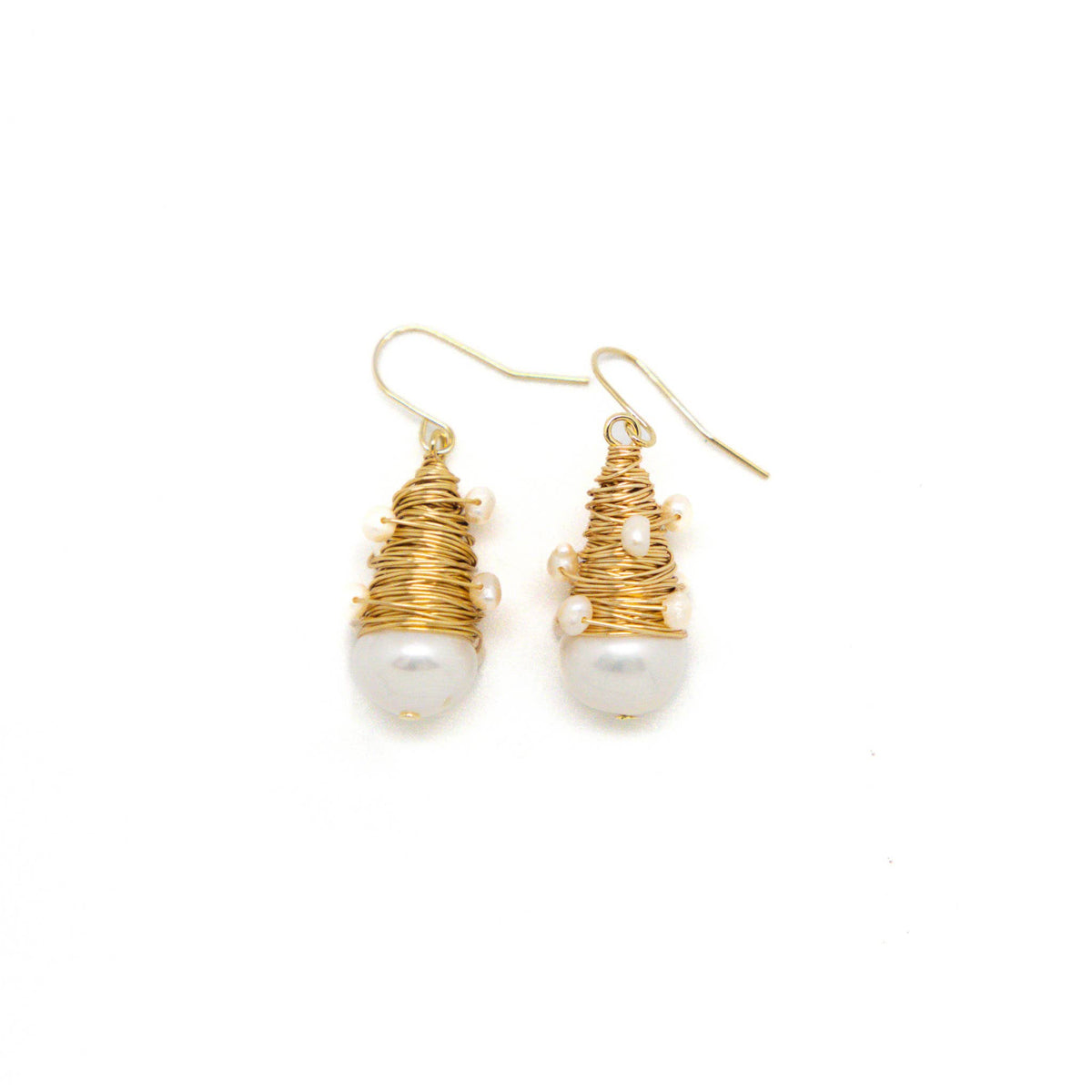 Earring 14K Gold Plated Wire Baroque Pearl Drop w/Tiny Pearl
