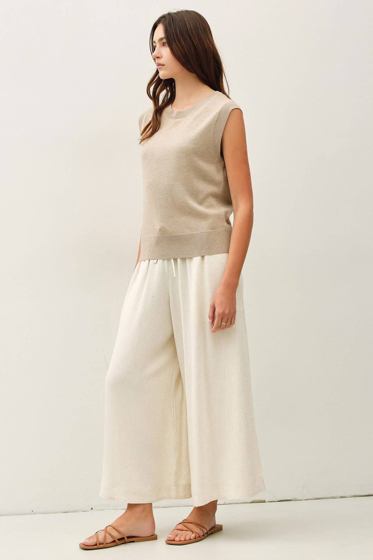 LINEN BLEND CROPPED PALAZZO PANTS