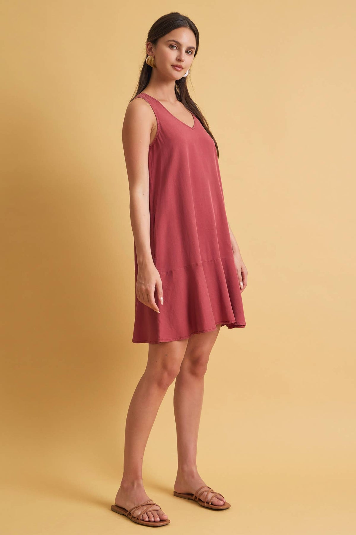 RUFFLE HEM TENCEL MINI DRESS