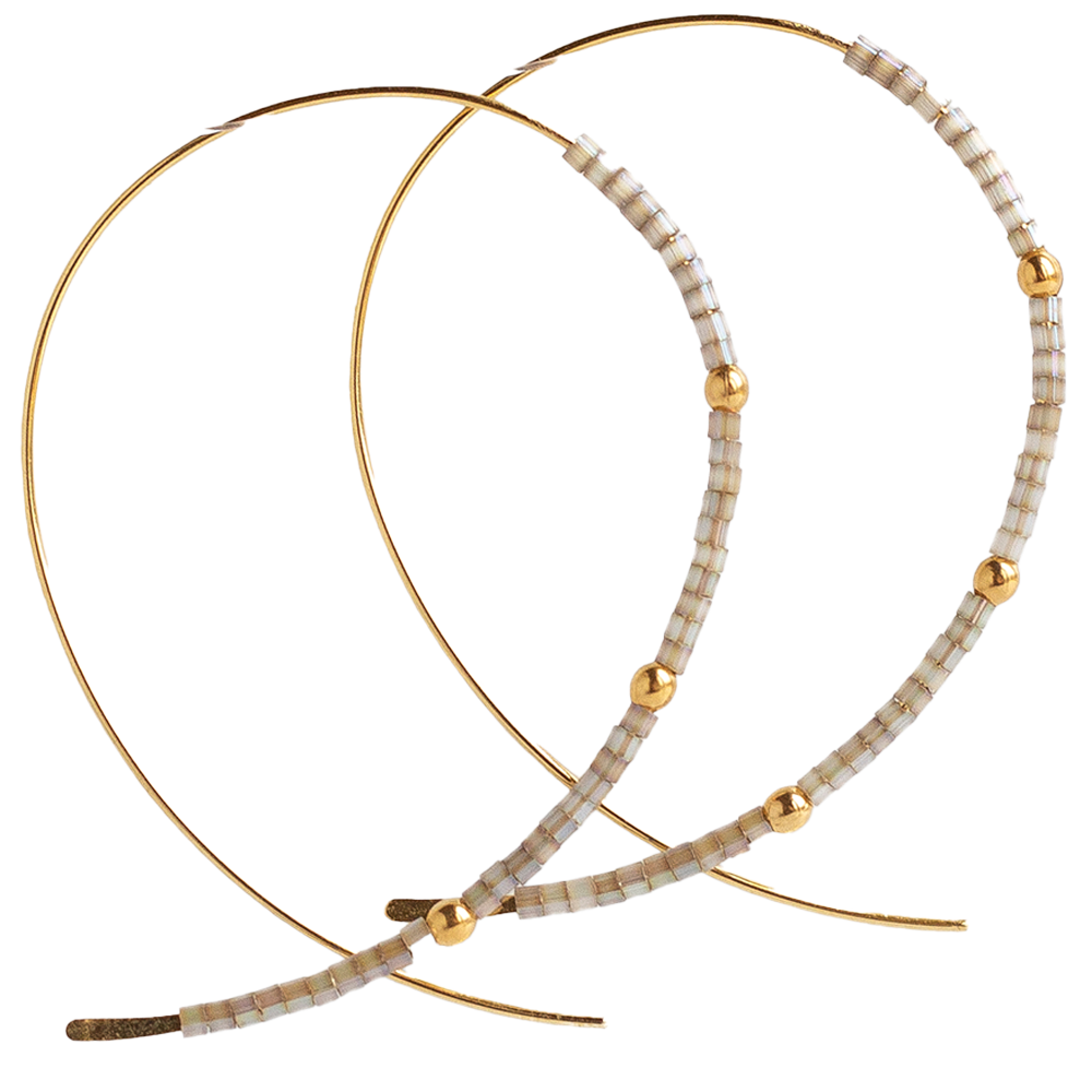 Confetti Beaded Earrings-Smoky Quartz, Minimalist, Threader