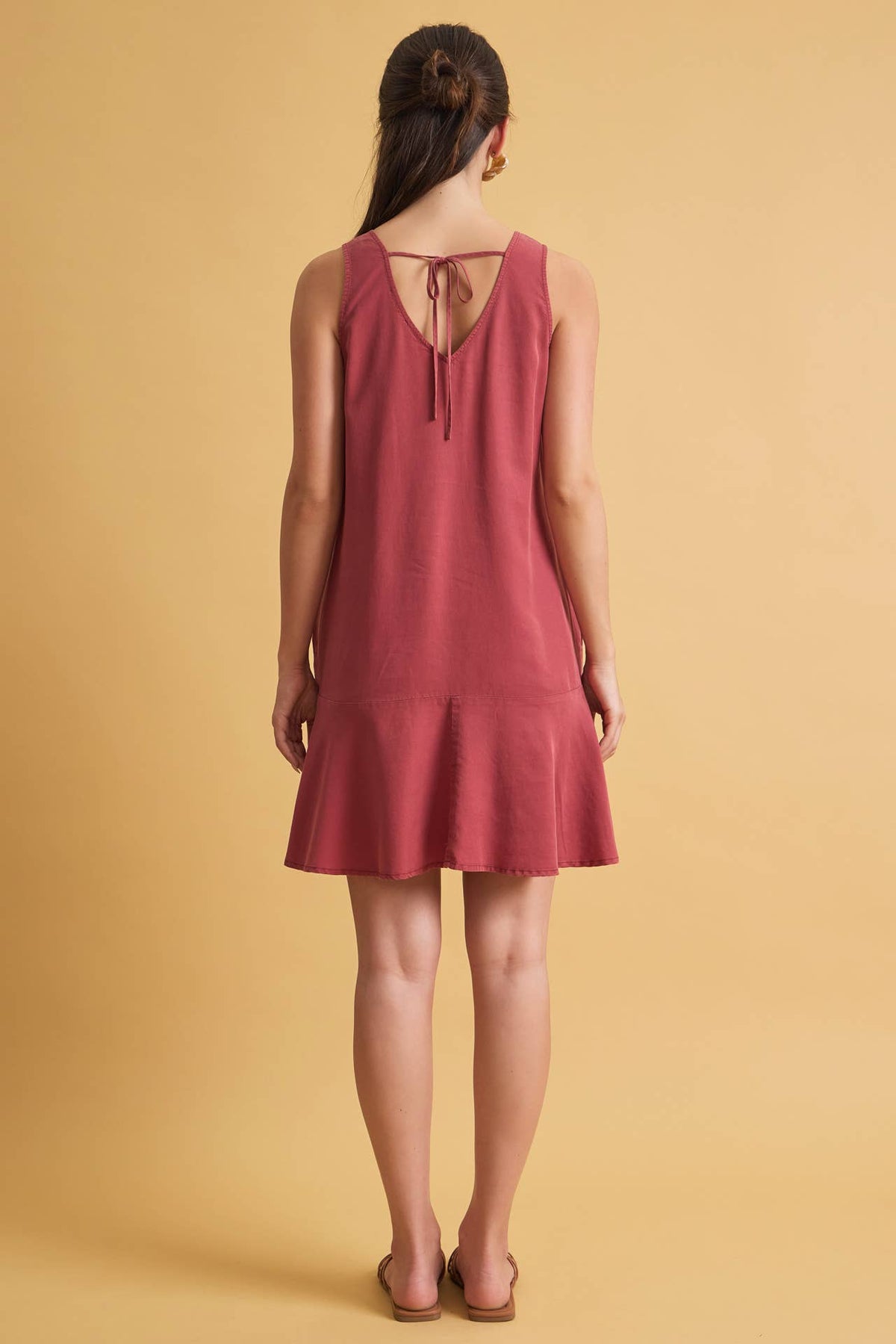 RUFFLE HEM TENCEL MINI DRESS