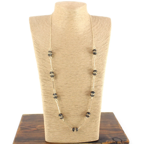 Black Dome Beads Drape Necklace