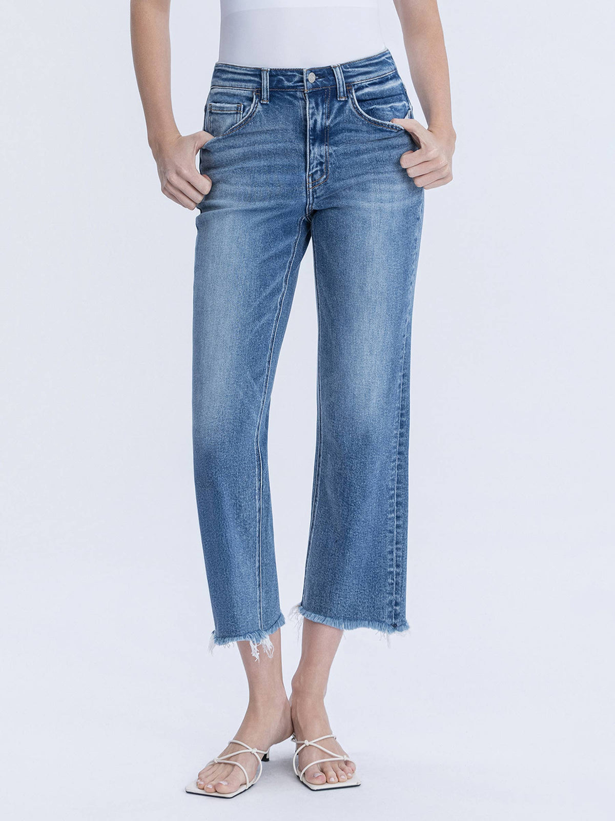 Vervet High Rise Frayed Hem Crop Straight Jeans