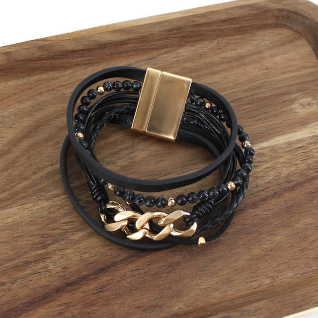 Beaded Chain Link Wrap Bracelet (Magnetic Closure)