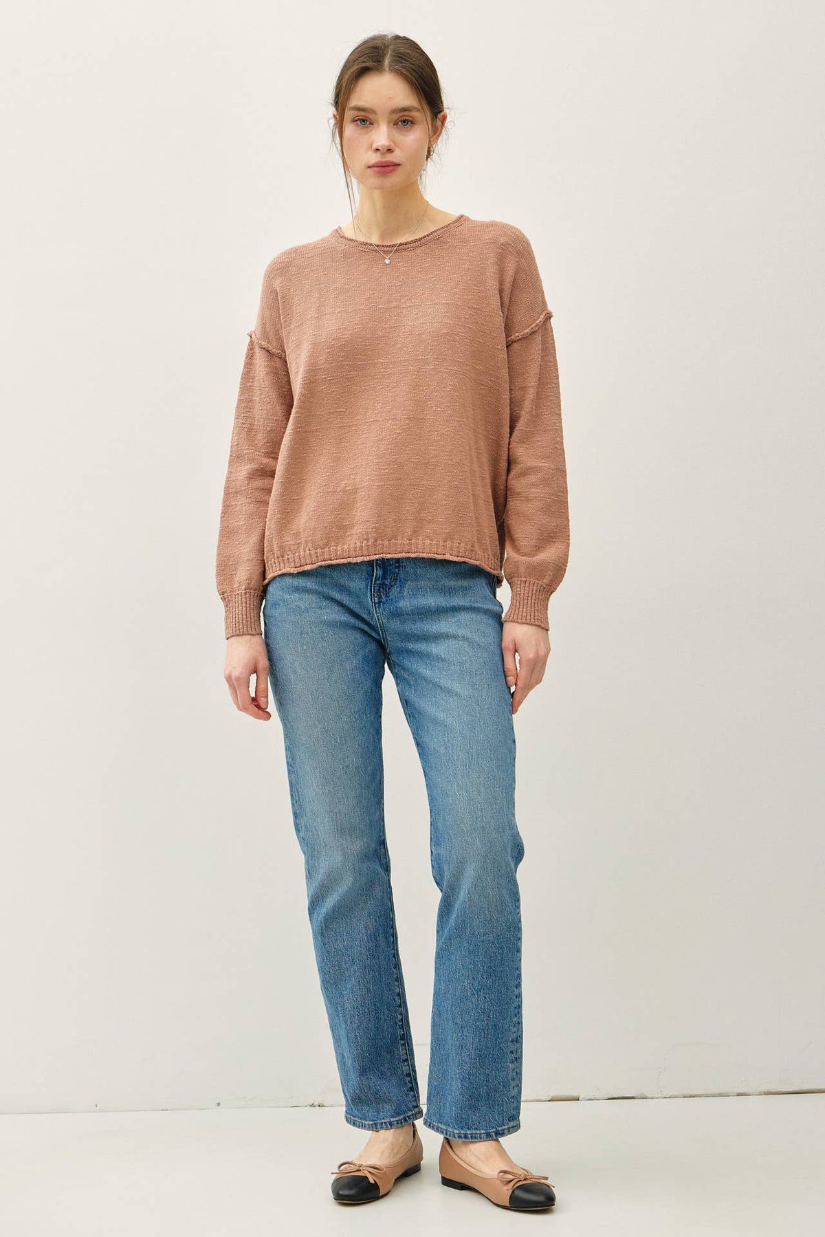 INSIDE OUT DROP SHOULDER PULLOVER SWEATER
