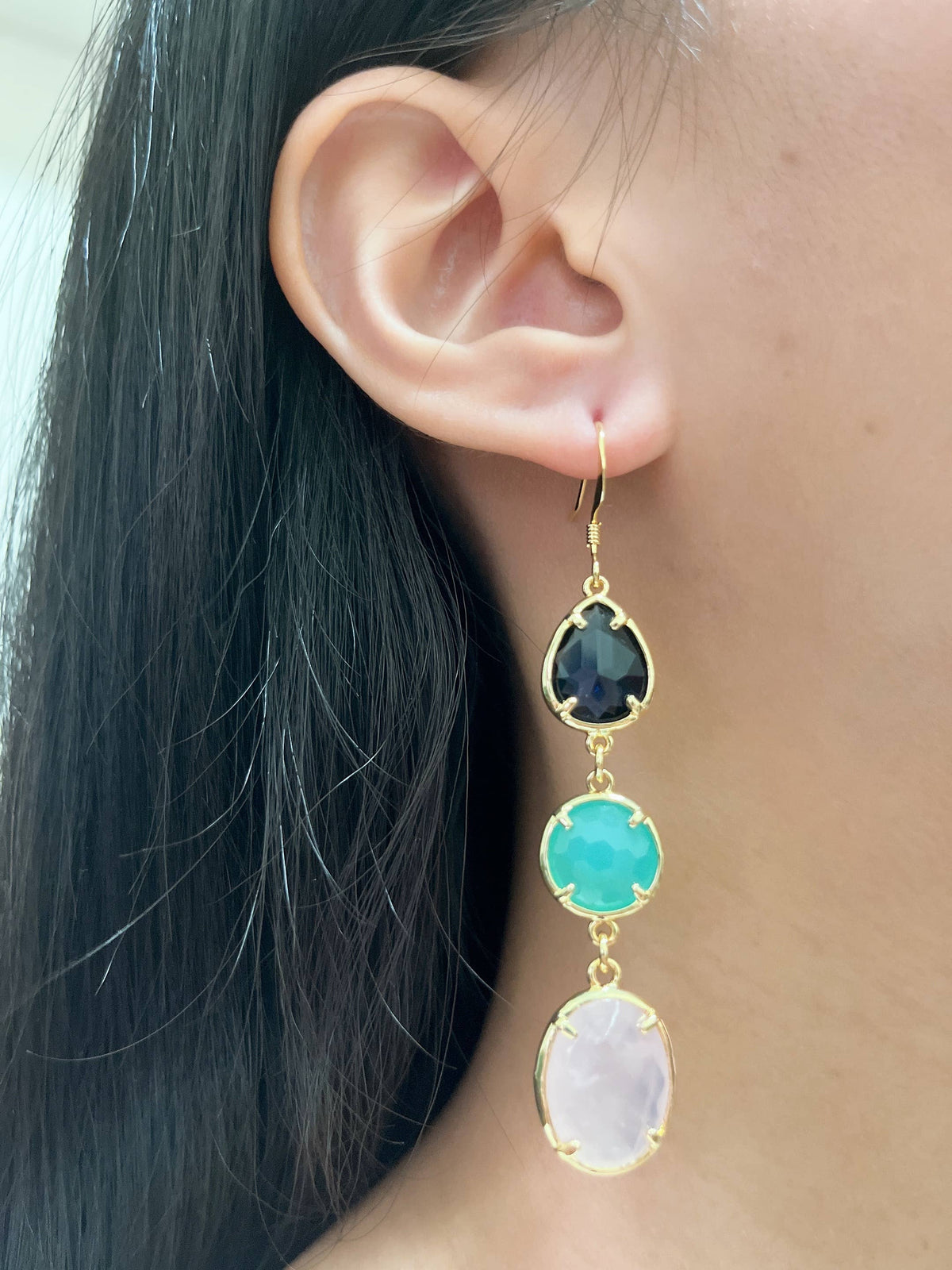 Rose Quartz & Mixed Crystal Drop Earrings - GF
