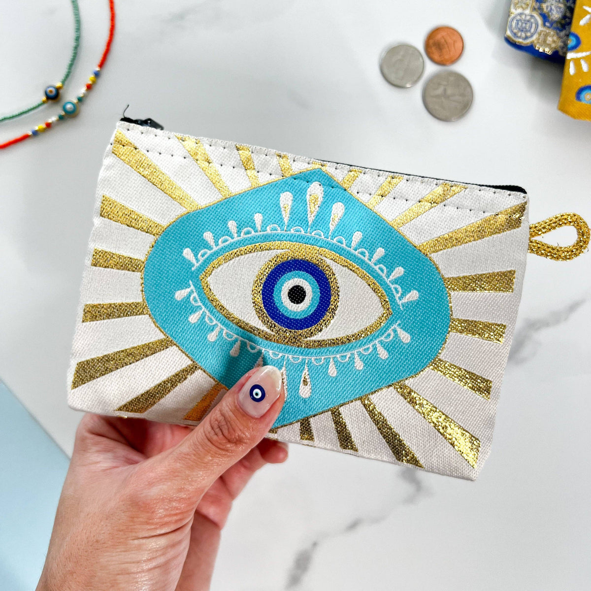 Evil Eye Coin Purse, Small Zippered Pouch