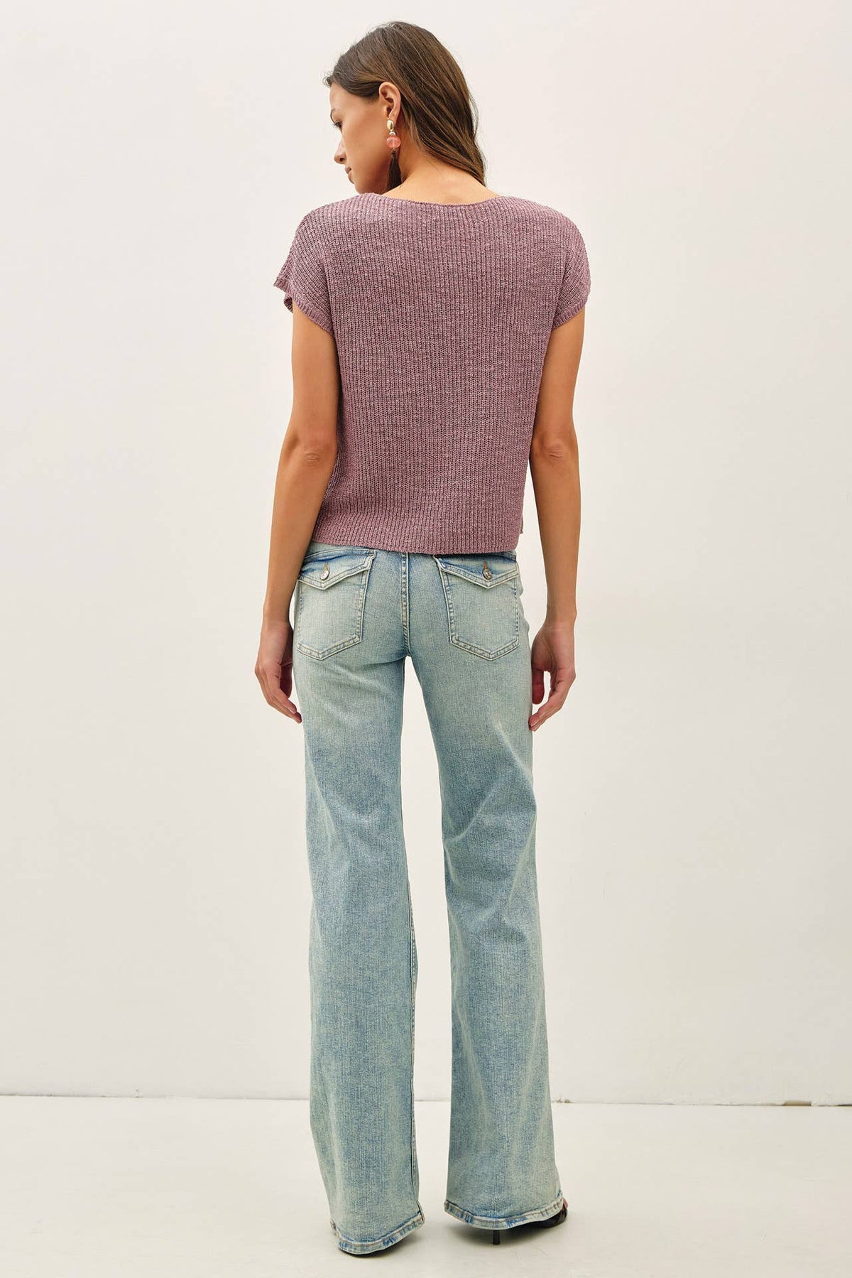PATCH POCKET DOLMAN CAP SLEEVE BOXY KNIT