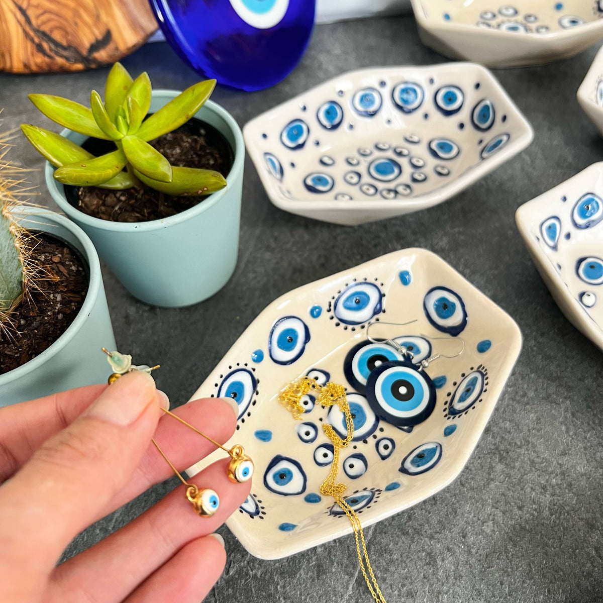Evil Eye Trinket Dish, Ceramic Pinch Bowls, Handmade Pottery