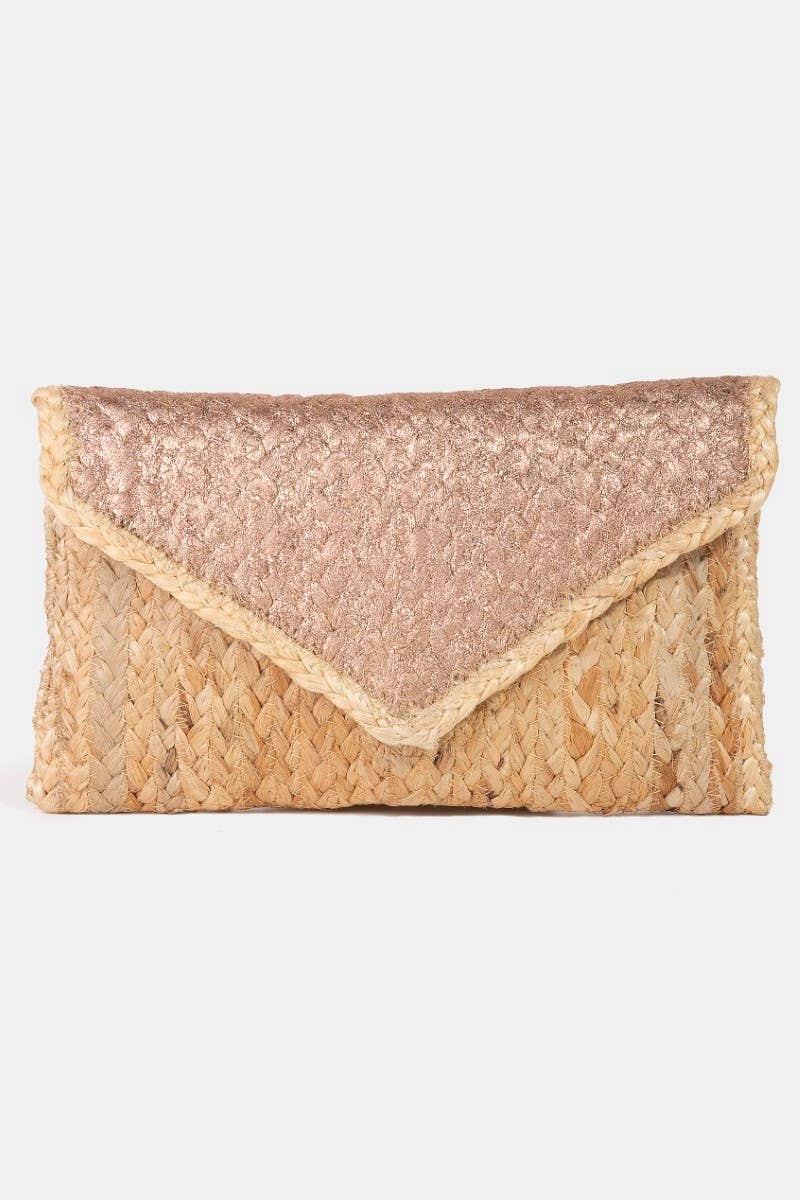 Metallic Accent Jute Envelope Clutch Bag