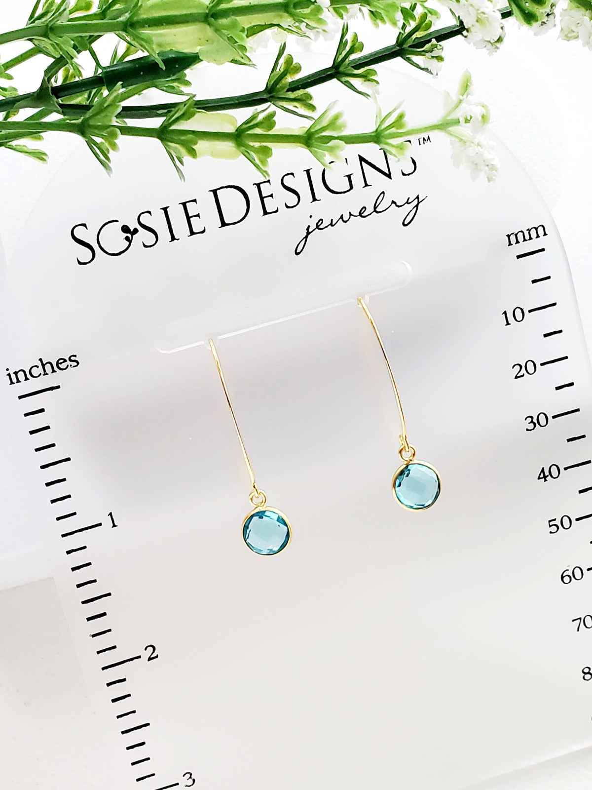 Vermeil Gold Medium Marquis Round Earrings - Blue Topaz