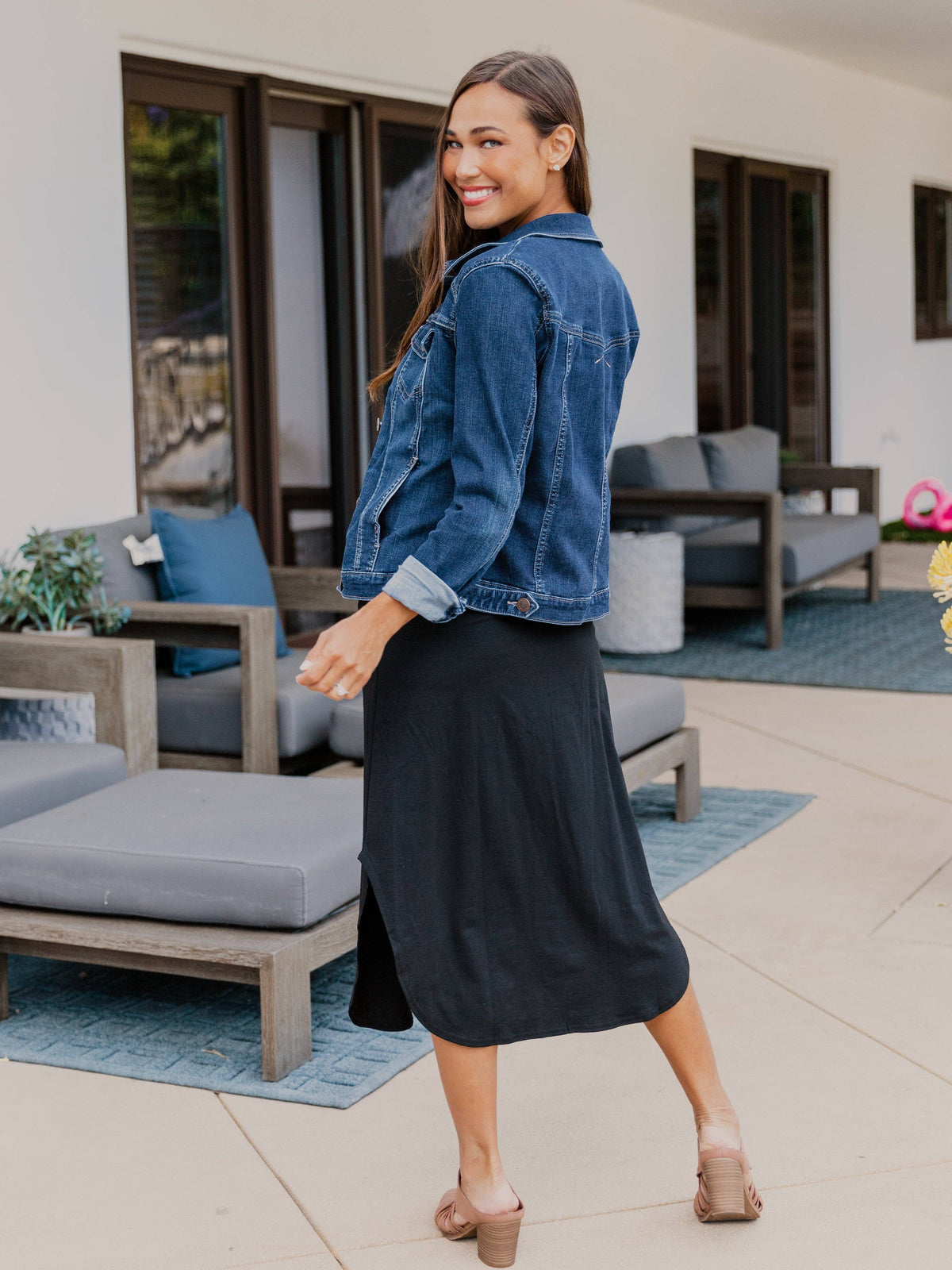 Scoop Hem Button Detail Lyla Midi Skirt