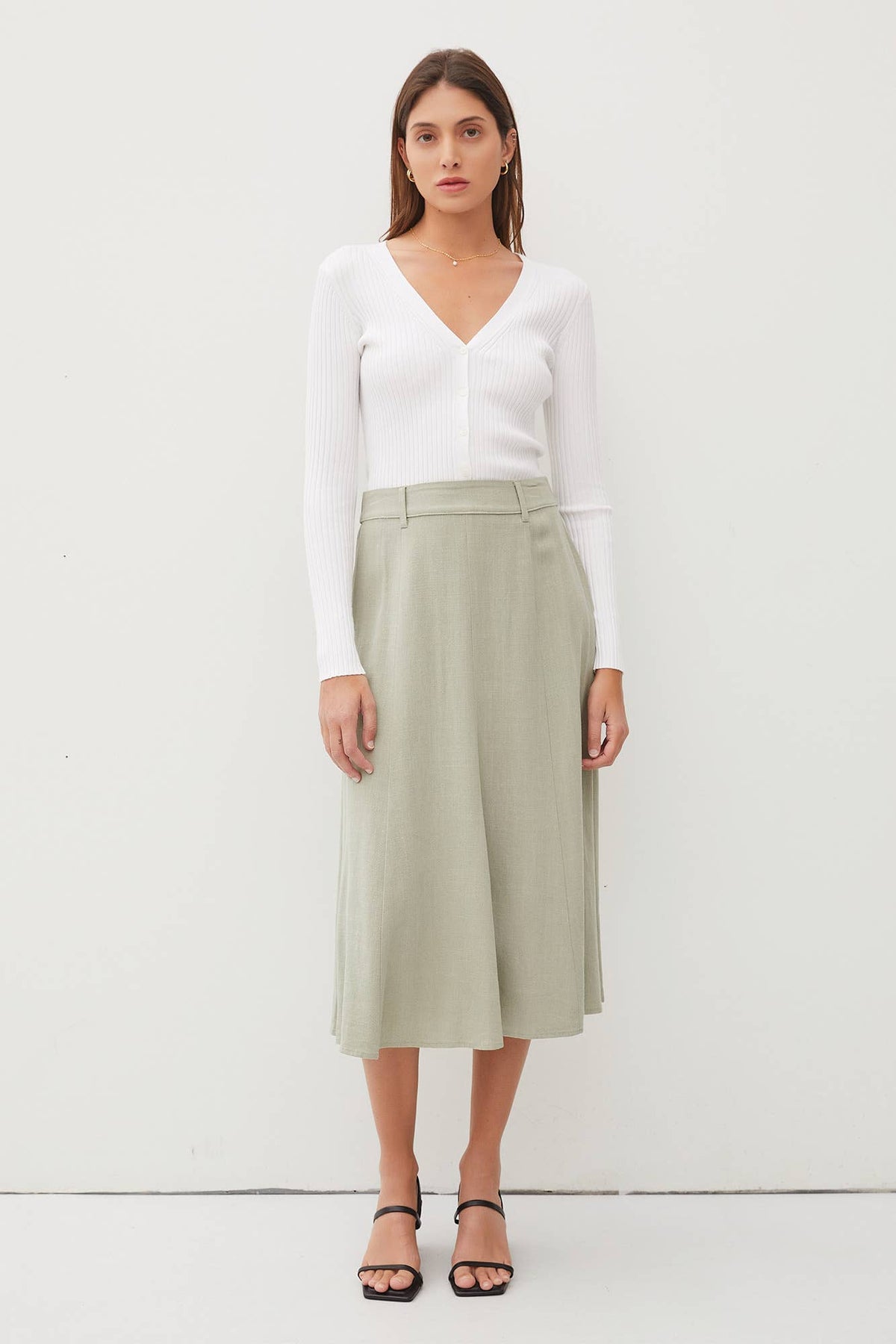 BELT LOOPS DETAILED WAIST FLOWY MIDI SKIRT