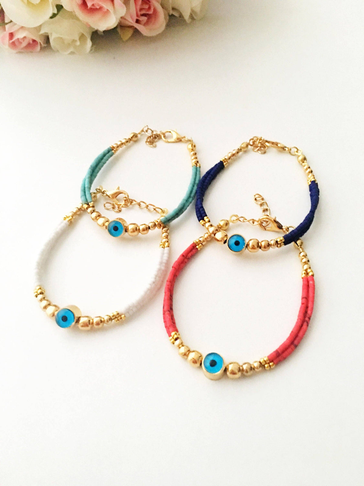 Blue Evil Eye Bracelet, Seed Beads Bracelet, Evil Eye Charm Bracelet