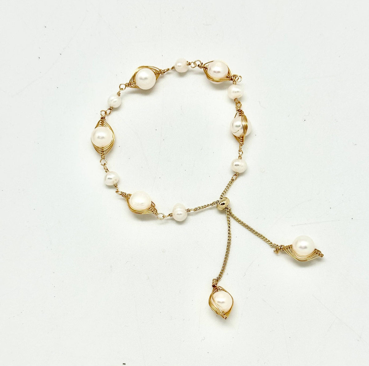 Bracelet Drawstring Freshwater Pearls,14kGold Plated Wire