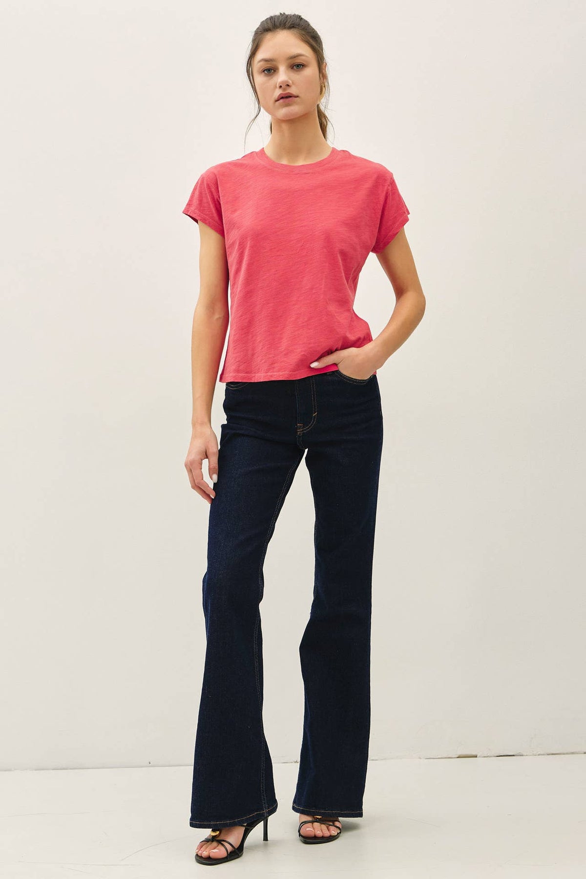 GARMENT DYE COTTON SLUB SLIM FIT CREWNECK BABY TEE