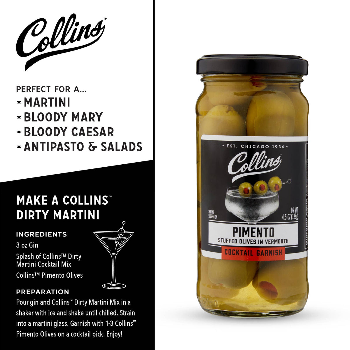 Gourmet Vermouth-Soaked Pimento Cocktail Olives - 4.5 oz