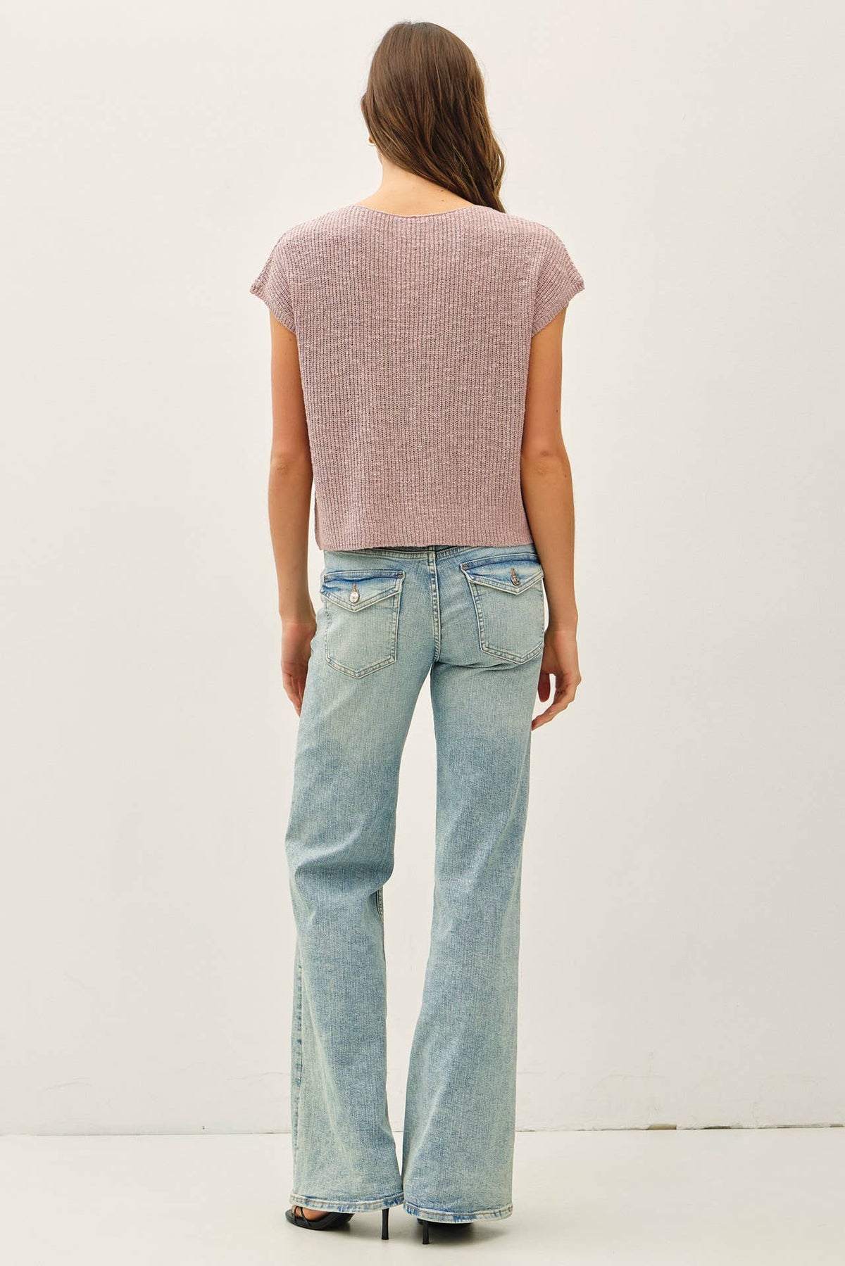 POCKET DOLMAN CAP SLEEVE BOXY KNIT