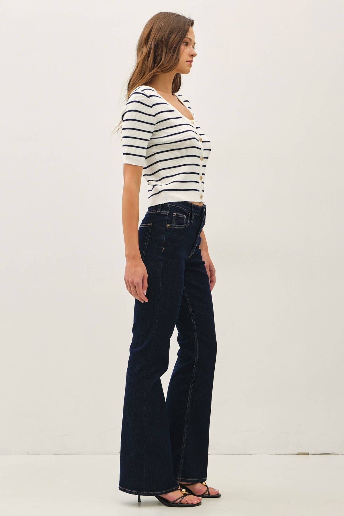 STRIPED SHORT SLEEVE CARDIGAN