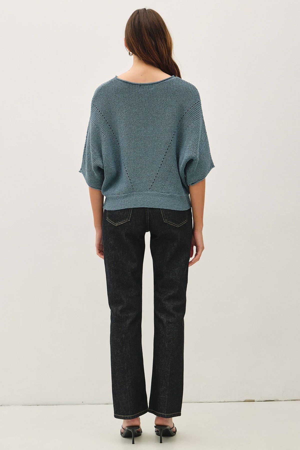POINTELLE DOLMAN SLEEVE CROPPED SWEATER