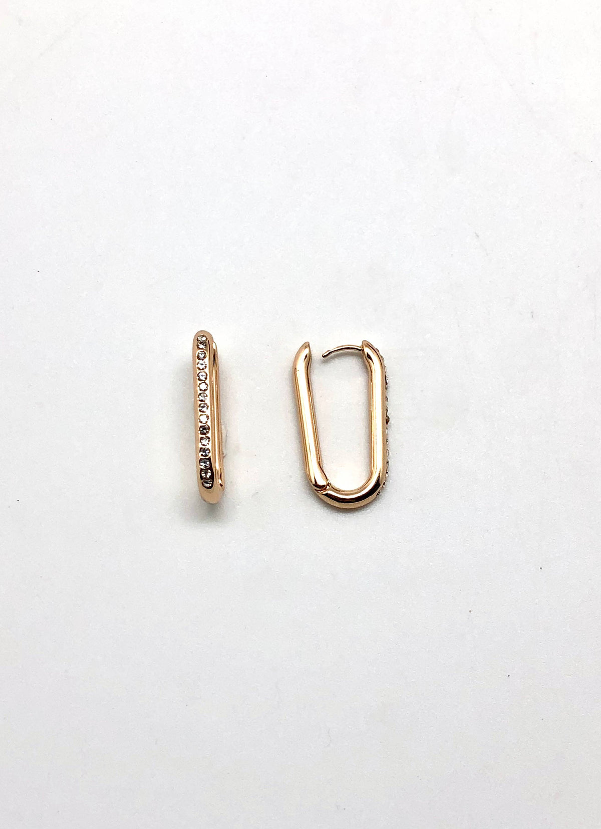 Earring Large Paper Clip Styles with Row of Rhinestones Gold