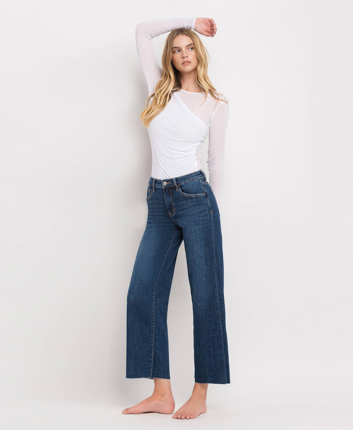 TUMMY CONTROL MID RISE DARK WASH WIDE LEG JEANS LV131