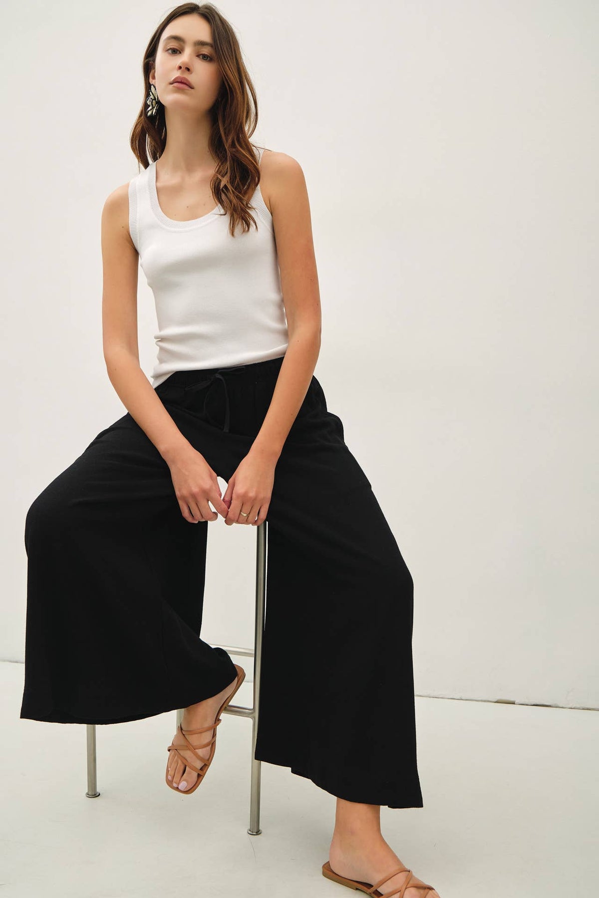 LINEN BLEND CROPPED PALAZZO PANTS