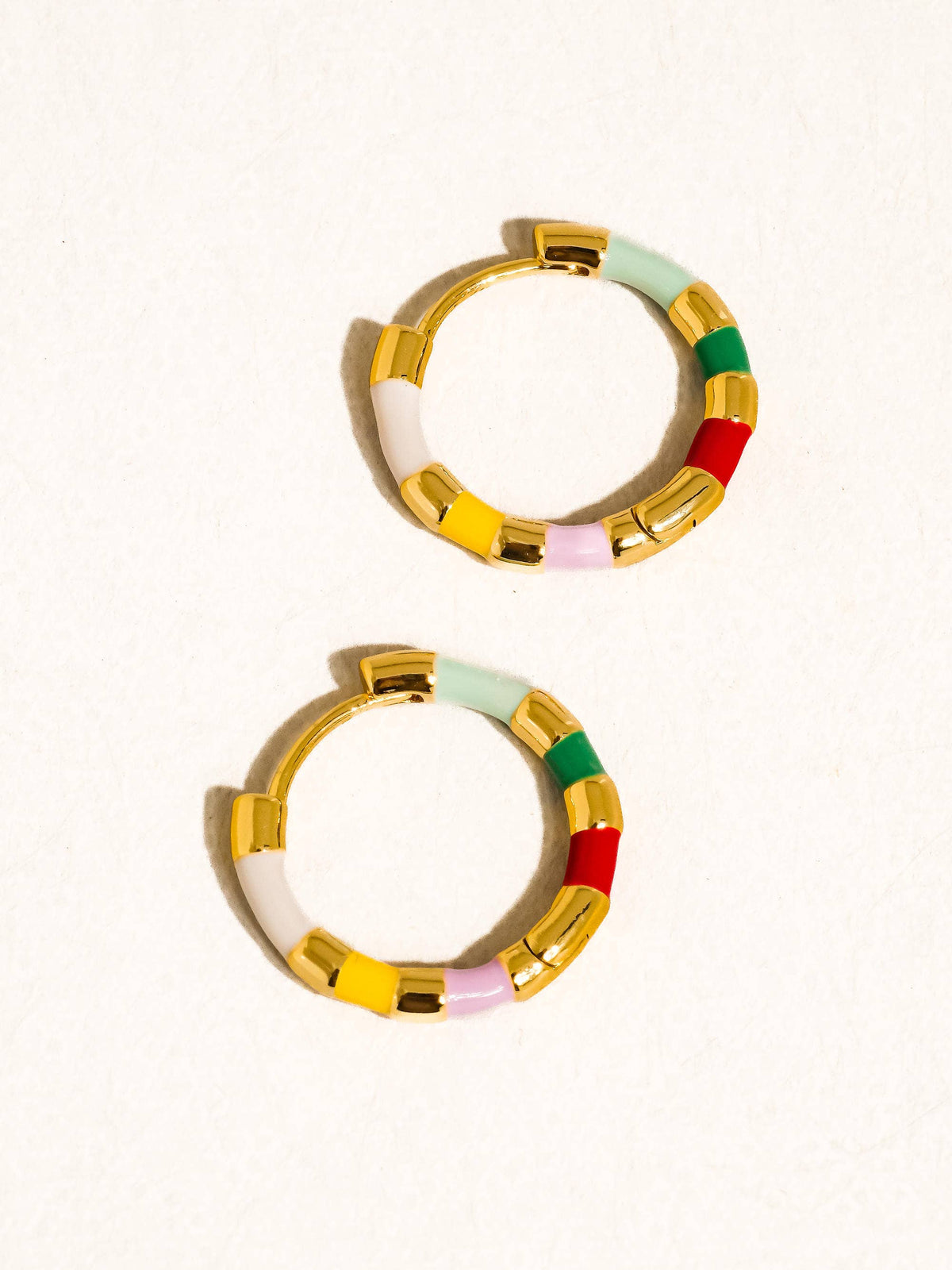 Avielle 18K Gold Vintage Enamel Hoop Earring. Each Sold Separately.