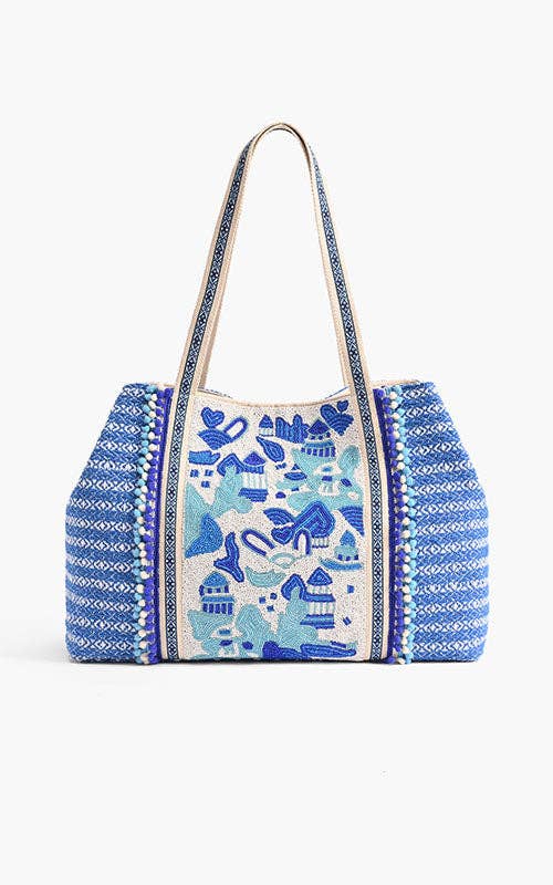 Silver Lake Blue Embellished Tote